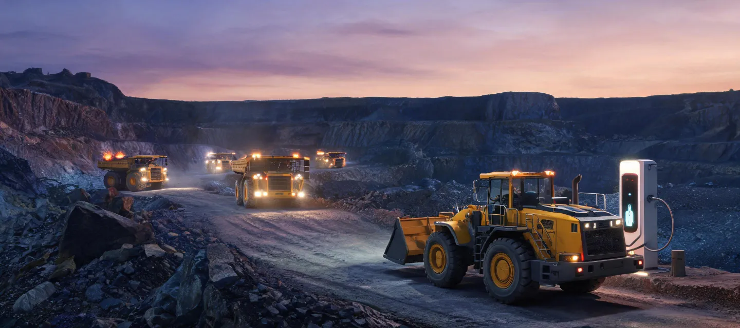 Autonomous haul trucks and battery-electric wheel loader on quarry bench